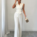 Ensemble Gilet Croisé & Pantalon Palazzo Écru
