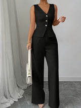 Ensemble Pantalon Col V Sans Manches