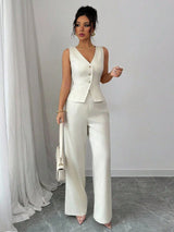 Ensemble Pantalon Col V Sans Manches
