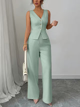 Ensemble Pantalon Col V Sans Manches