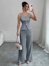 Ensemble Pantalon Col V Sans Manches
