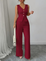 Ensemble Pantalon Col V Sans Manches