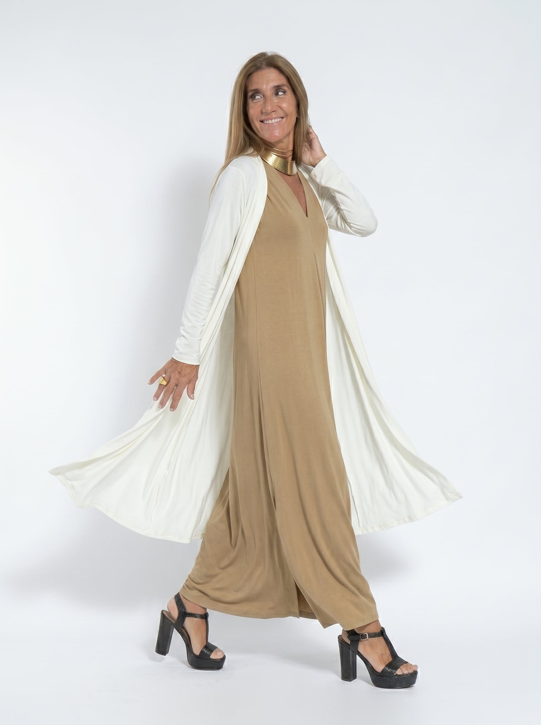 Ensemble Robe Longue Fluide Cardigan Assorti
