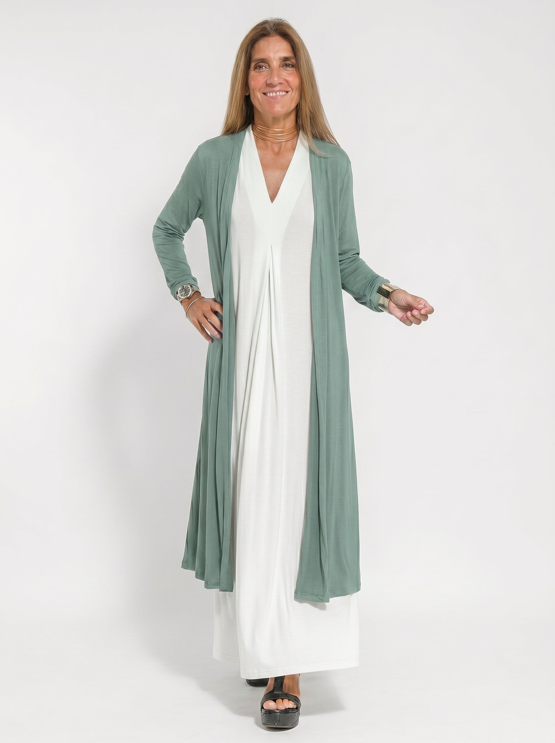 Ensemble Robe Longue Fluide Cardigan Assorti
