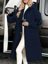 Manteau long capuche zippé manches tricot