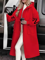 Manteau long capuche zippé manches tricot