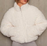 Veste teddy courte zippée col montant