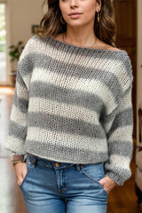 Pull maille rayé col-bateau ample hanches