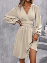 Robe portefeuille col V manches lanternes