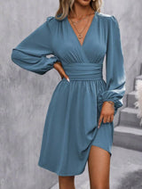 Robe portefeuille col V manches lanternes