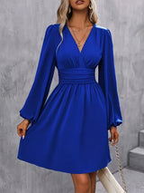 Robe portefeuille col V manches lanternes