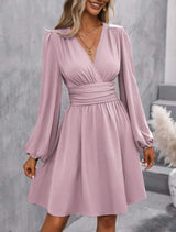 Robe portefeuille col V manches lanternes