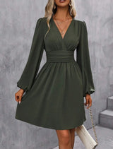 Robe portefeuille col V manches lanternes