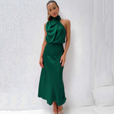 Robe Satinée Col Drapé Élégance Cérémonie