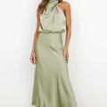 Robe Satinée Col Drapé Élégance Cérémonie