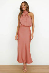 Robe Satinée Col Drapé Élégance Cérémonie