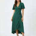 Robe Satinée Portefeuille Cérémonie Élégance Fluide