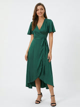 Robe Satinée Portefeuille Cérémonie Élégance Fluide