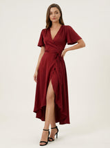 Robe Satinée Portefeuille Cérémonie Élégance Fluide