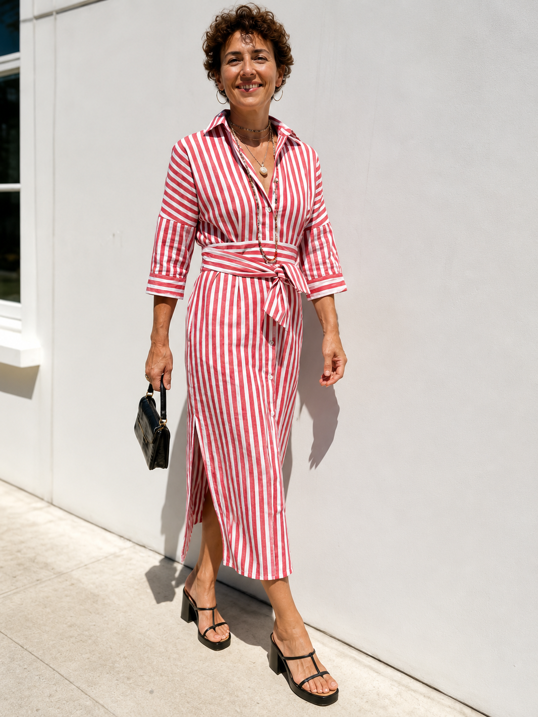 Robe Chemise Longue Rayée Ceinturée