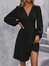 Robe portefeuille col V manches lanternes