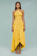 Robe longue plissée volants cascade