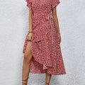 Robe portefeuille fleurie fendue midi