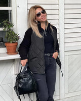 Veste Matelassée Col Montant Patchwork Tricot