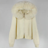 Veste Tricotée Zippée Capuche Fourrure