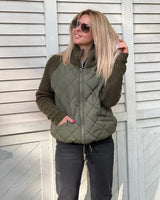 Veste Matelassée Col Montant Patchwork Tricot
