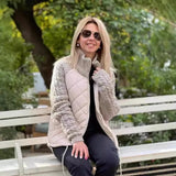 Veste Matelassée Col Montant Patchwork Tricot