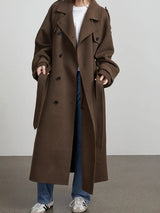 Trench laine ceinture double-boutonnage col-tailleur long