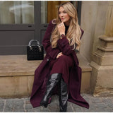 Trench laine ceinture double-boutonnage col-tailleur long