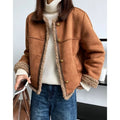 Veste suédine teddy boutonnée droite courte