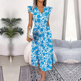 Robe mi‑longue col V imprimé floral