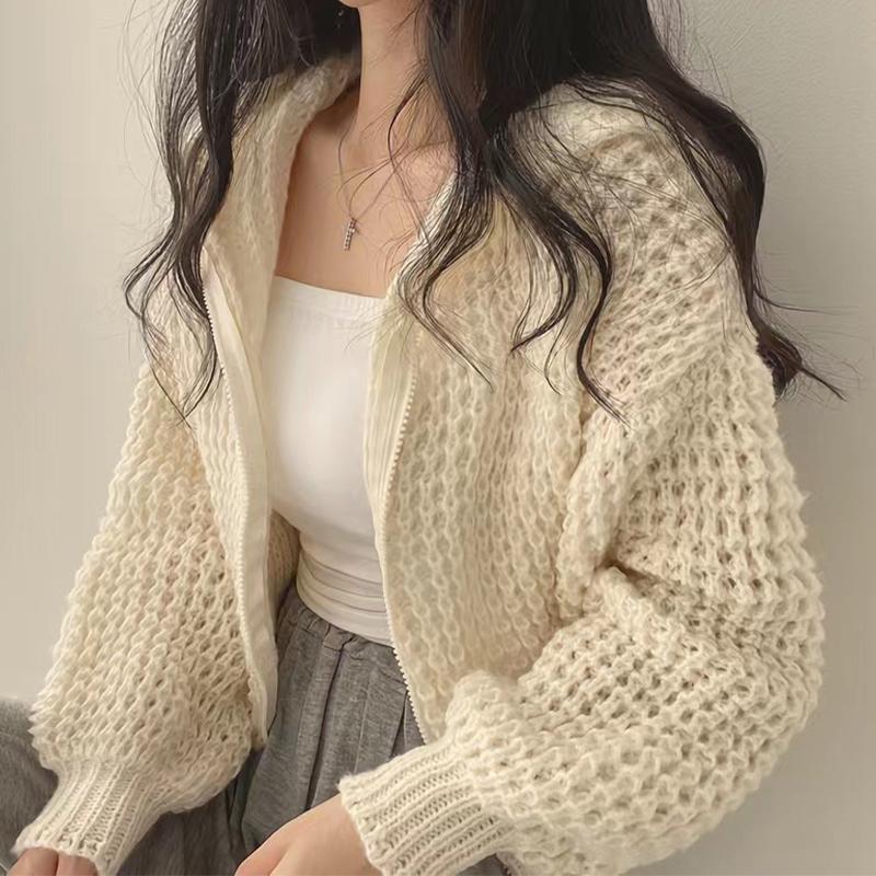 Cardigan court zippé à capuche