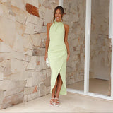 Robe midi plissée dos nu halter