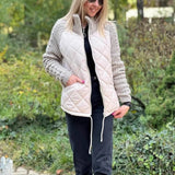 Veste Matelassée Col Montant Patchwork Tricot