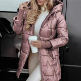 Parka longue brillante à capuche