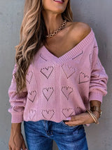 Pull tricoté ajouré à col en V