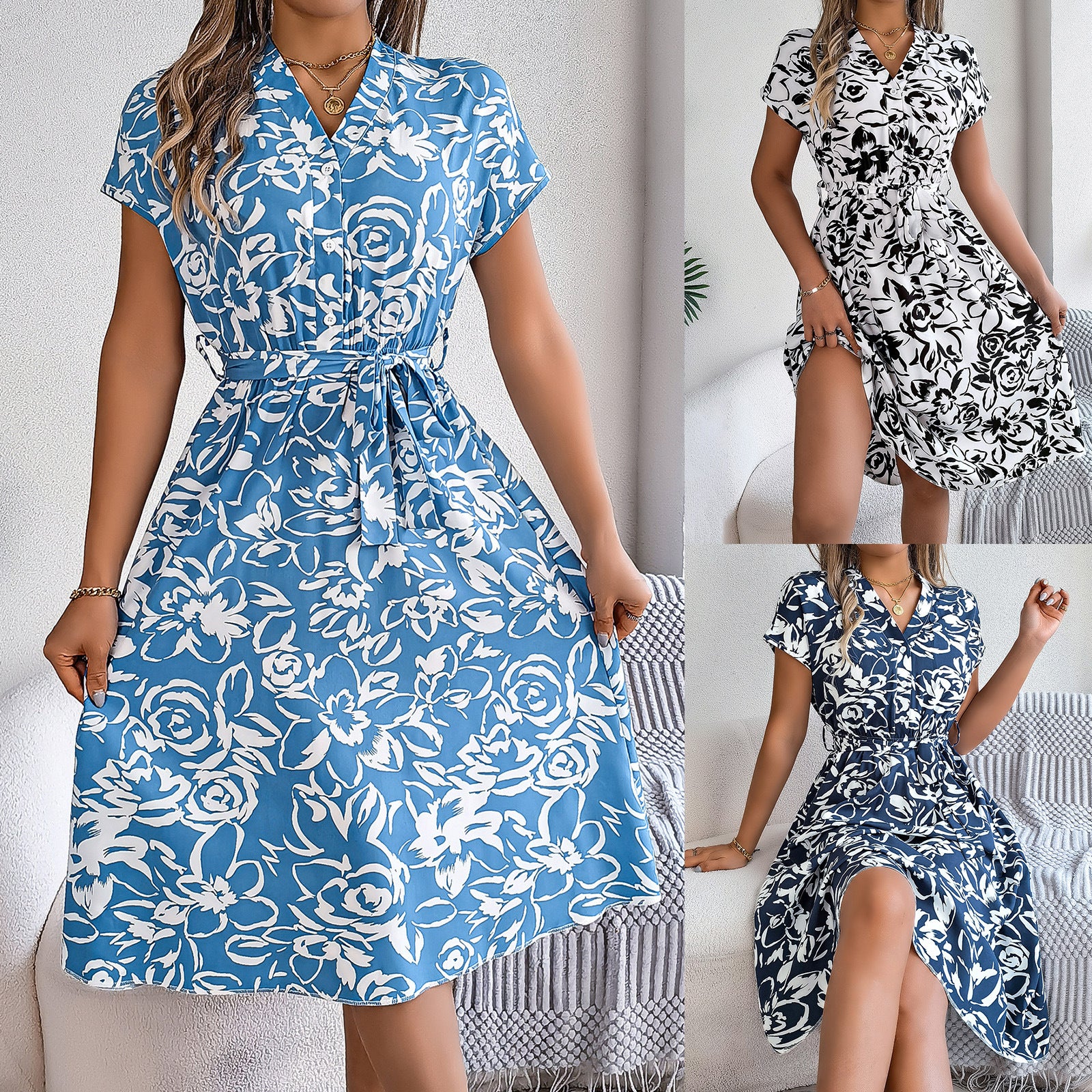 Robe Fleurie Manches Chauve-Souris