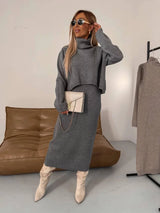 Ensemble robe midi en maille & pull col roulé