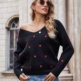 Pull Doux à Motif Cœur Brodé