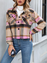 Veste courte à carreaux boutonnée